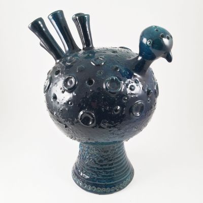 Blue bird ceramic pique fleurs vase_0