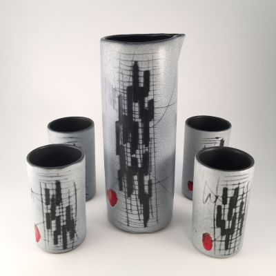 ceramic jug and 4 cups by Francois Caleca, vallauris_0