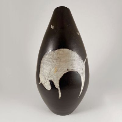 Vintage mid-century ceramic vase with buffalos_0