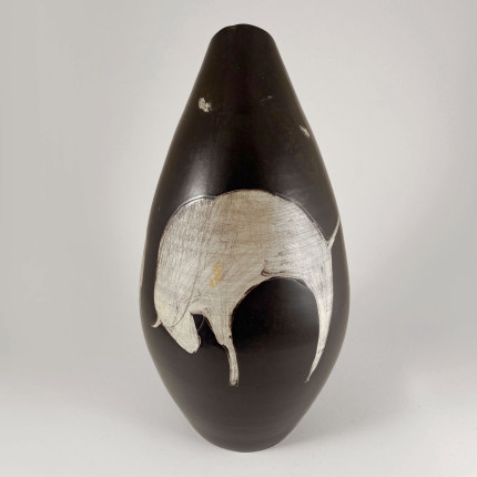 Vintage mid-century ceramic vase with buffalos