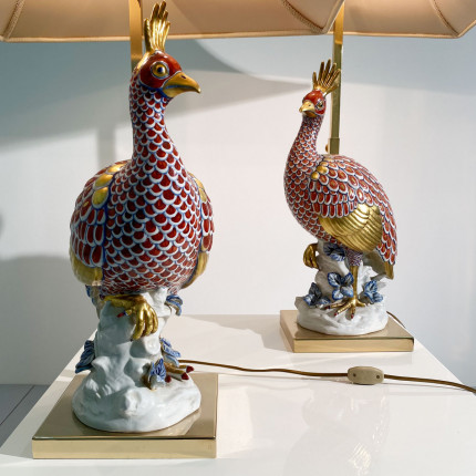 Pair of ceramic lamp pheasant Capodimonte SPR Italy