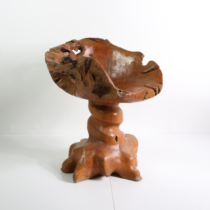 French or swiss design wooden brutalist armchair