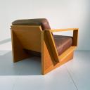 Large wood and leather brutalist easy chair_4