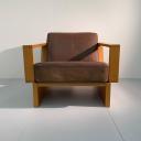 Large wood and leather brutalist easy chair_1