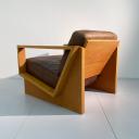 Large wood and leather brutalist easy chair_3