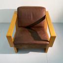 Large wood and leather brutalist easy chair_7