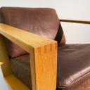 Large wood and leather brutalist easy chair_9
