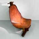 Vintage spanish brutalist shepherd wood and leather chair_3