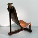 Vintage spanish brutalist shepherd wood and leather chair_6
