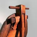 Vintage spanish brutalist shepherd wood and leather chair_10