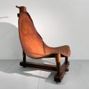Vintage spanish brutalist shepherd wood and leather chair_2