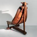 Vintage spanish brutalist shepherd wood and leather chair_5