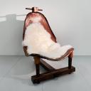 Vintage spanish brutalist shepherd wood and leather chair_13