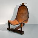 Vintage spanish brutalist shepherd wood and leather chair_4