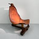 Vintage spanish brutalist shepherd wood and leather chair_9