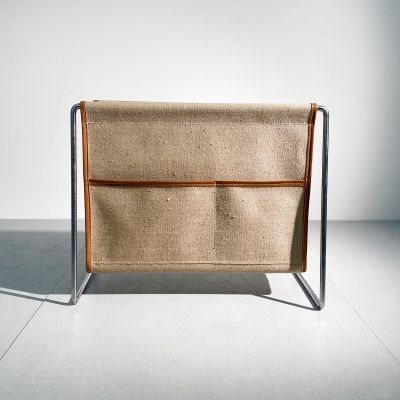Canvas and Steel Bachelor Magazine Rack by Verner Panton for Fritz Hansen_0