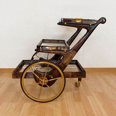 Tea trolley in lacquered goatskin by Aldo Tura, Milano_0