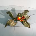 Brutalist Henri Fernandez fish table lamp, brass and agate_10