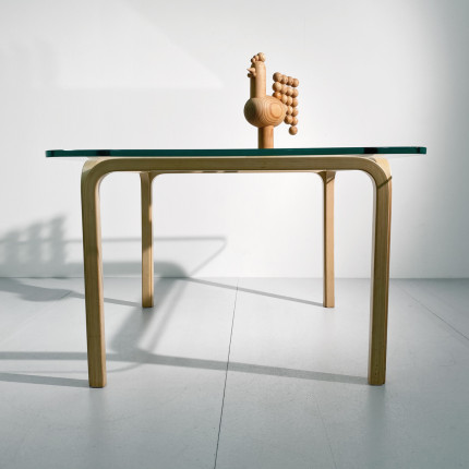 Glass and wood low table Y Alvar Aalto Artek