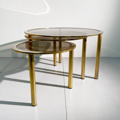 Vintage italian glass and metal table in the manner of Willy Rizzo_0