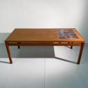 Vintage wooden table with ceramics tiles from Denmark_1