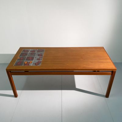 Vintage wooden table with ceramics tiles from Denmark_0