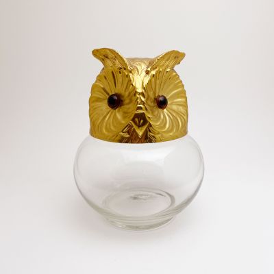 Glass and metal owl candy box_0